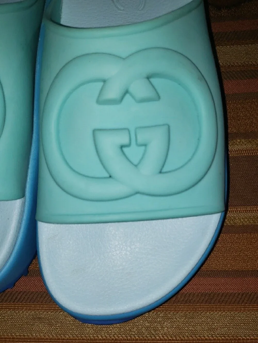 Gucci Teal and Light Blue Rubber Slide Sandals